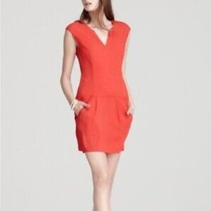 Theory Adelize Habitat Notch V Engine‎ Red Dress Size 6